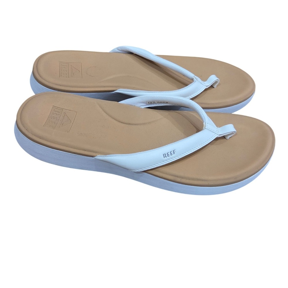 Reef Cushion Cloud White Tan Platform Flip Flop Sandals Womens 11 Comfort Sporty